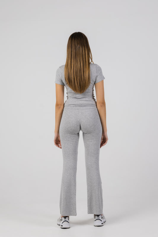 Calças Yoga de Cintura Dobrável - Cinza