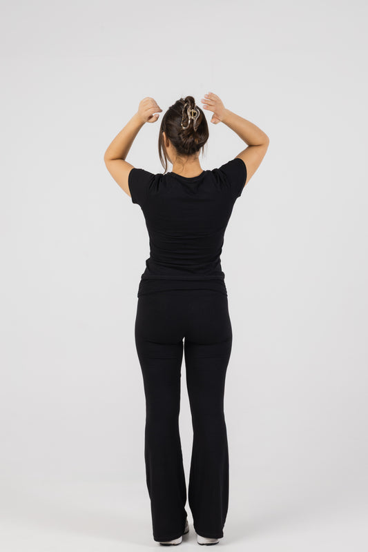 Calças Yoga de Cintura Dobrável - Preto