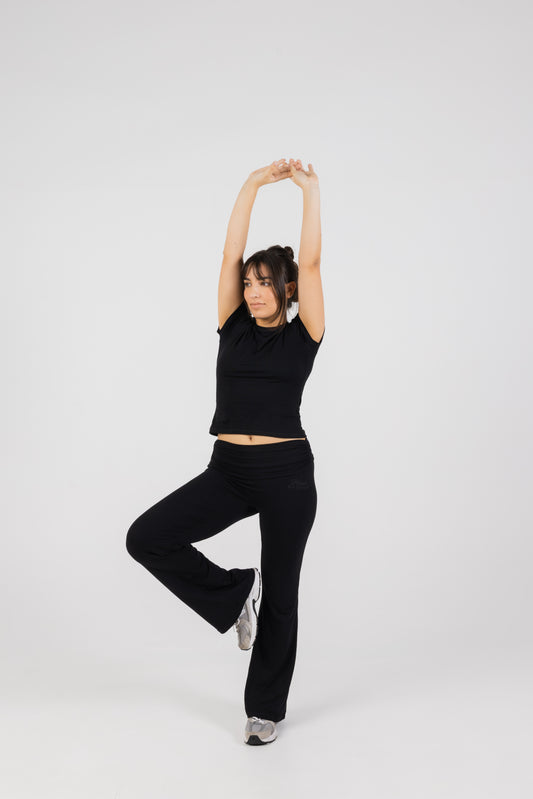 Calças Yoga de Cintura Dobrável - Preto